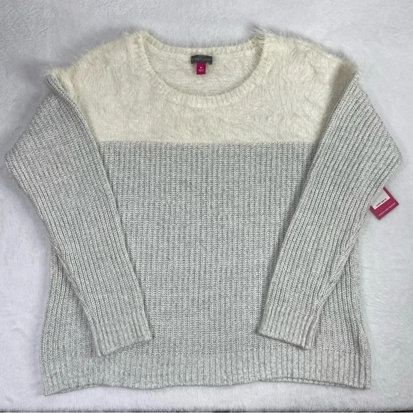 Vince Camuto 2 Tone Mixed Media Pullover Sweater Cream and Gray - Picture 1 of 6